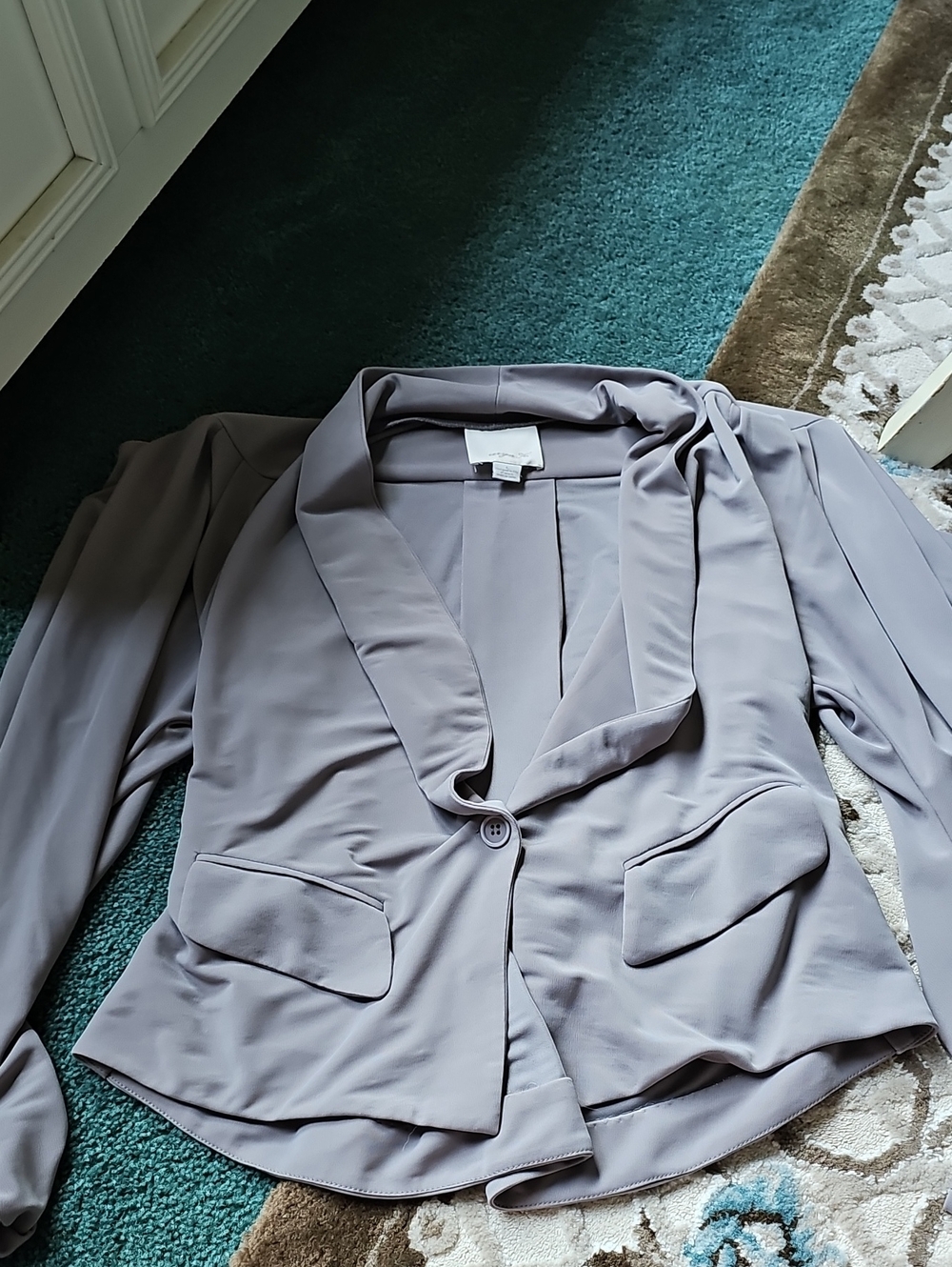 Women's Light Gray Draped Lapel Blazer Jacket